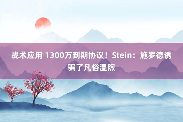 战术应用 1300万到期协议！Stein：施罗德诱骗了凡俗温煦