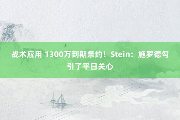 战术应用 1300万到期条约！Stein：施罗德勾引了平日关心