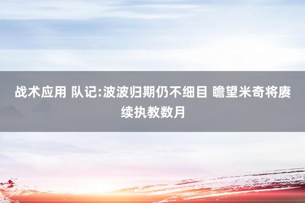 战术应用 队记:波波归期仍不细目 瞻望米奇将赓续执教数月