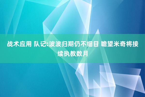 战术应用 队记:波波归期仍不细目 瞻望米奇将接续执教数月