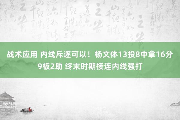 战术应用 内线斥逐可以！杨文体13投8中拿16分9板2助 终末时期接连内线强打