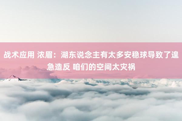 战术应用 浓眉：湖东说念主有太多安稳球导致了遑急造反 咱们的空间太灾祸