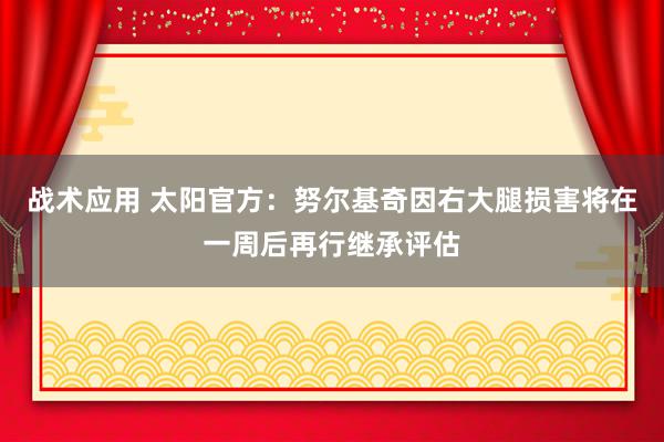 战术应用 太阳官方：努尔基奇因右大腿损害将在一周后再行继承评估